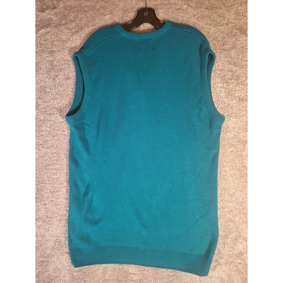 NWT JANTZEN Mens XL Sweater Vest Tall Teal V Neck Acrylic Made in USA Vintage - Picture 2 of 11